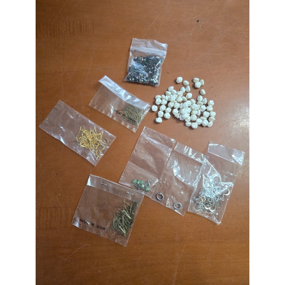 VintageMixed Jewelry Making Lot Earring Hooks Headpins Glass Seed Beads Japan